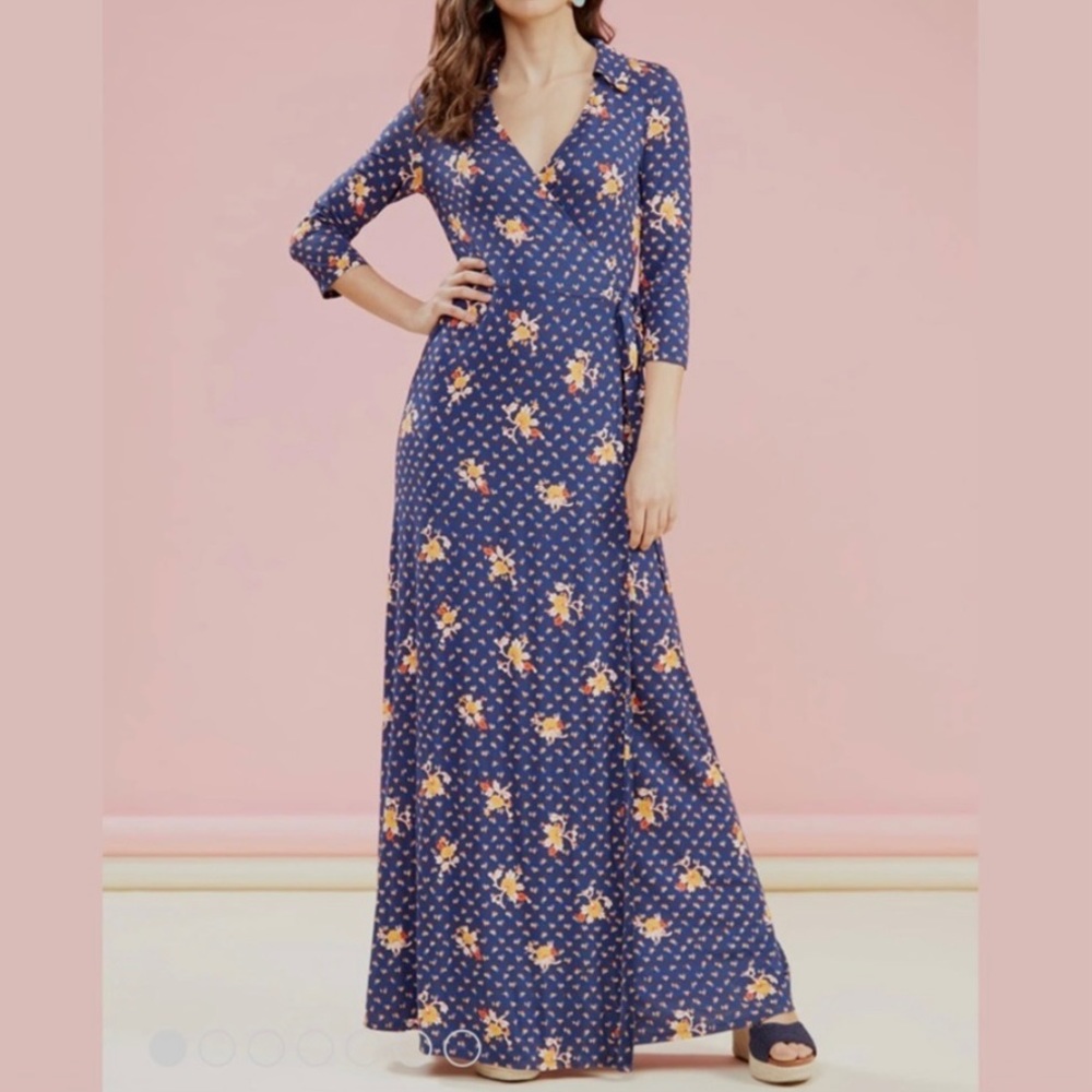 ModCloth Blue Floral Wrap Maxi Dress Size Small